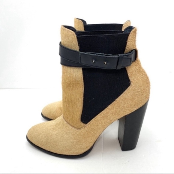 ELIZABETH and James Solar 1 Pony hair Pointed Toe Ankle Heel Bootie in Beige - Picture 6 of 11